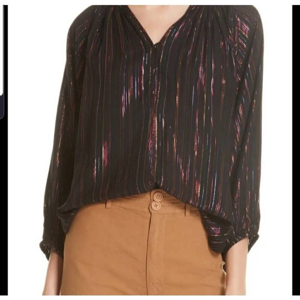 Apiece Apart Isla Metallic Rainbow Stripe Blouse  Sz 2